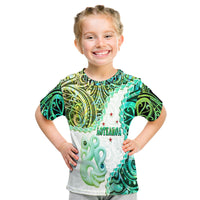 New Zealand Maori T Shirt Aotearoa Manaia Green Paua Shell Heare Ra LT9 Kid Green - Polynesian Pride