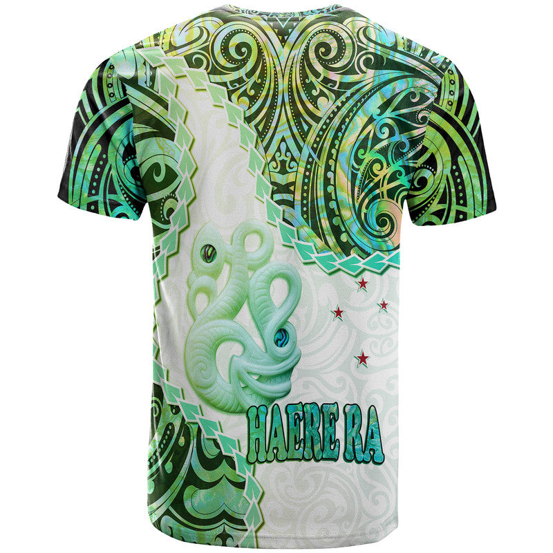 New Zealand Maori T Shirt Aotearoa Manaia Green Paua Shell Heare Ra LT9 - Polynesian Pride