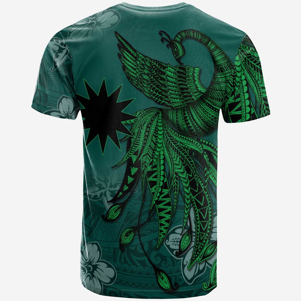 Nauru Custom T Shirt Polynesian Phoenix Bird, Fairytales Bird Green - Polynesian Pride