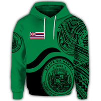 Hawaii Coat of Arms Hoodie Waveshape Style Green - Polynesian Pride