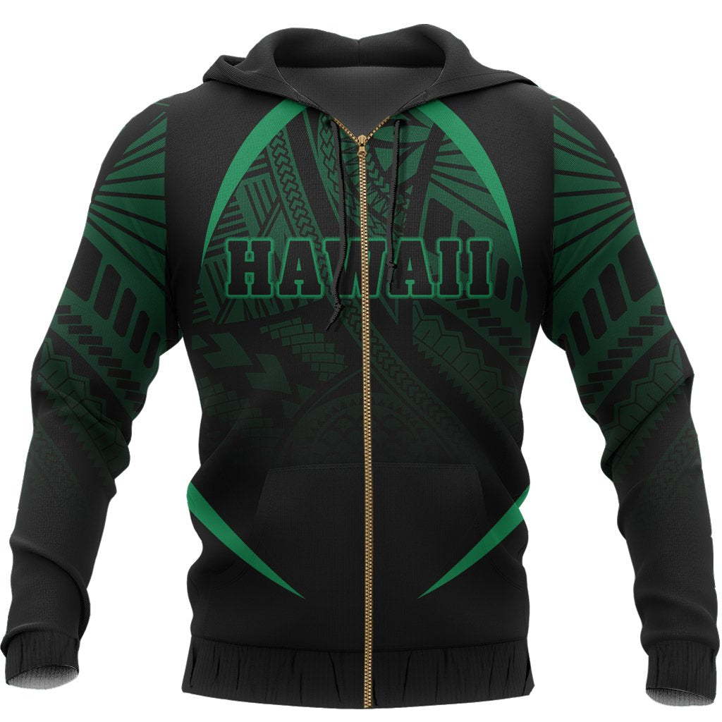 Hawaii Polynesian Zipper Hoodie Green The Face Style - Polynesian Pride