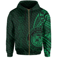 Hawaii Polynesian Zipper Hoodie Green Emboss Style - Polynesian Pride