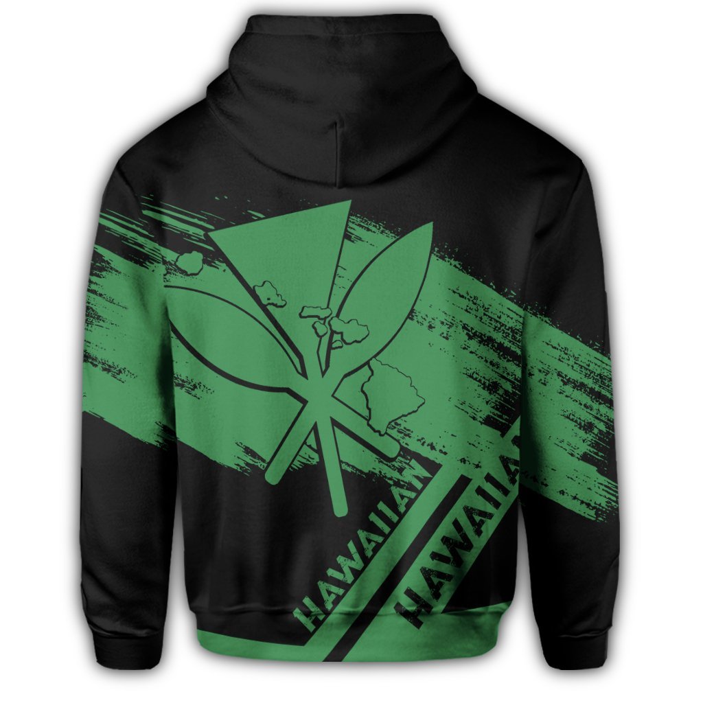 Hawaiian Map Kanaka Identifier Hoodie Zip Green Brusch Style - Polynesian Pride