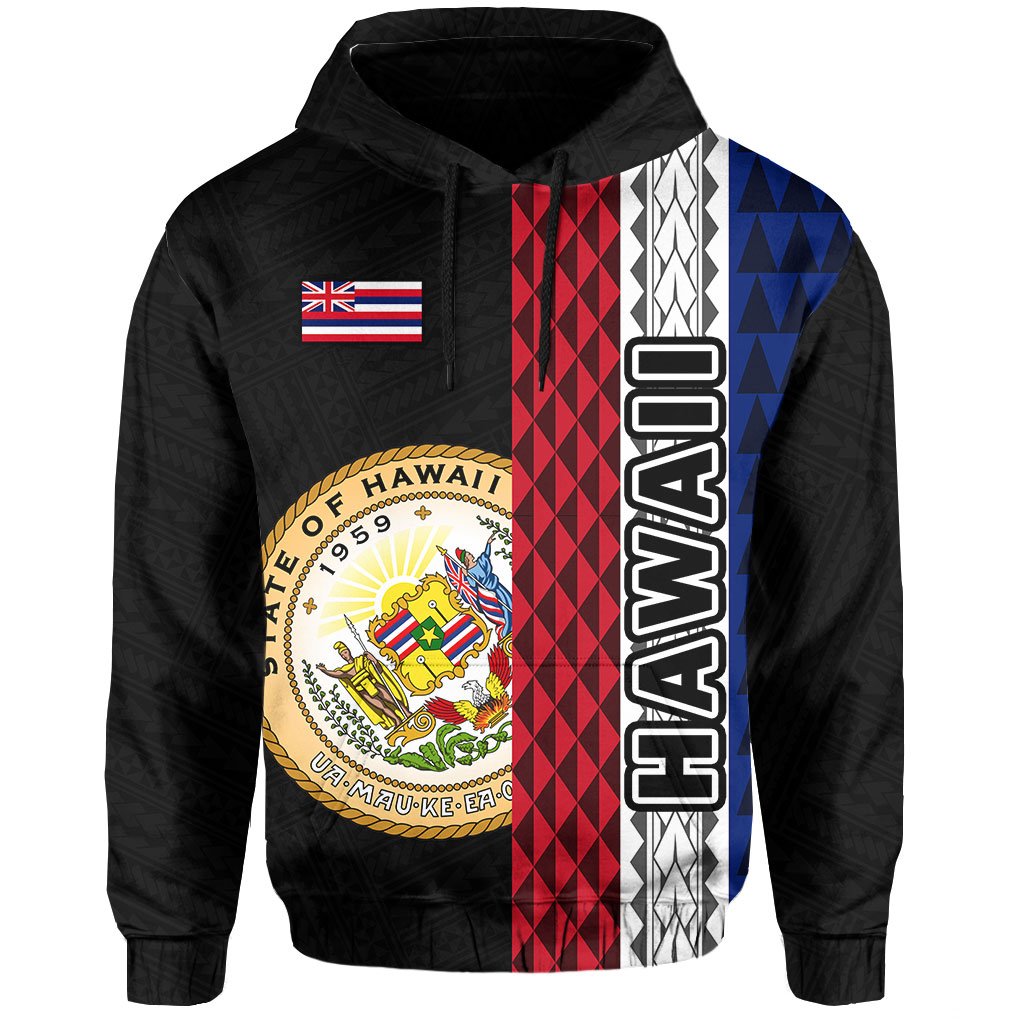 Polynesian Kakau Hawaii Flag Seal of Hawaii Hoodie Grey - Polynesian Pride