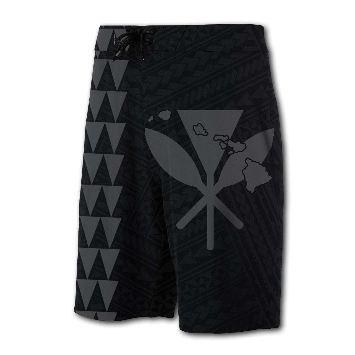 Hawaii Kakau Polynesian Kanaka Map Board Shorts - Grey - Polynesian Pride
