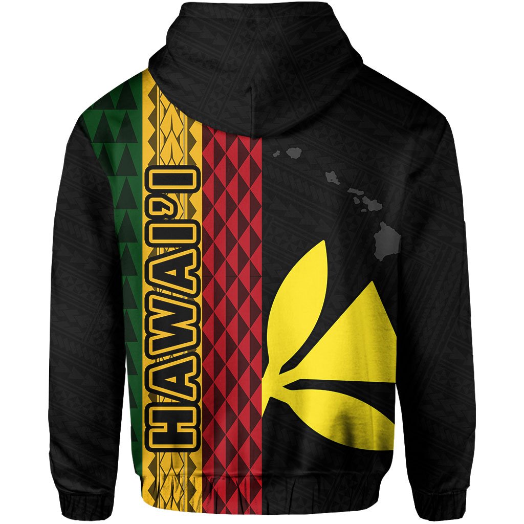Polynesian Kakau Kanaka Flag Map of Hawaii Zip Hoodie Grey - Polynesian Pride
