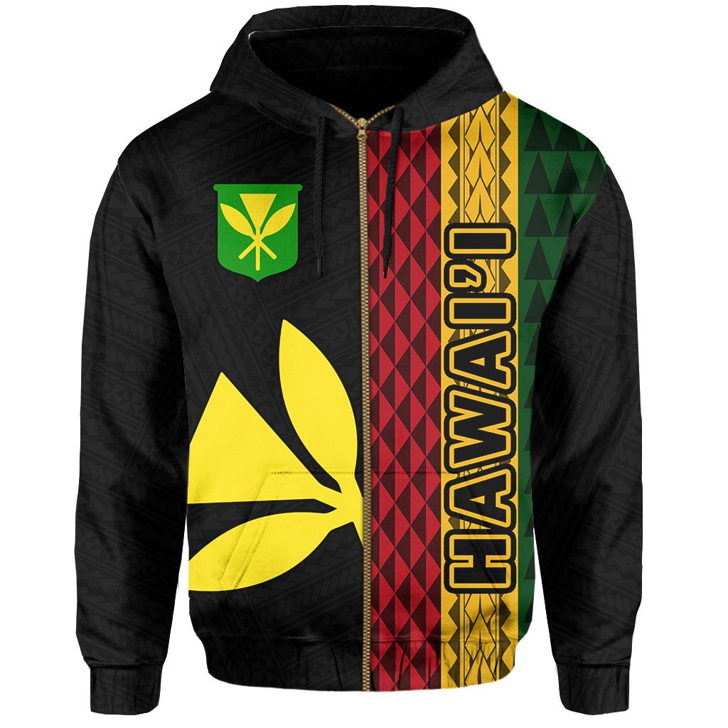 Polynesian Kakau Kanaka Flag Map of Hawaii Zip Hoodie Grey - Polynesian Pride