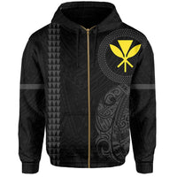 Polynesian Kakau Kanaka Flag of Hawaii Zip Hoodie Grey - Polynesian Pride