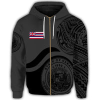 Hawaii Coat of Arms Zip Hoodie Waveshape Style Grey - Polynesian Pride
