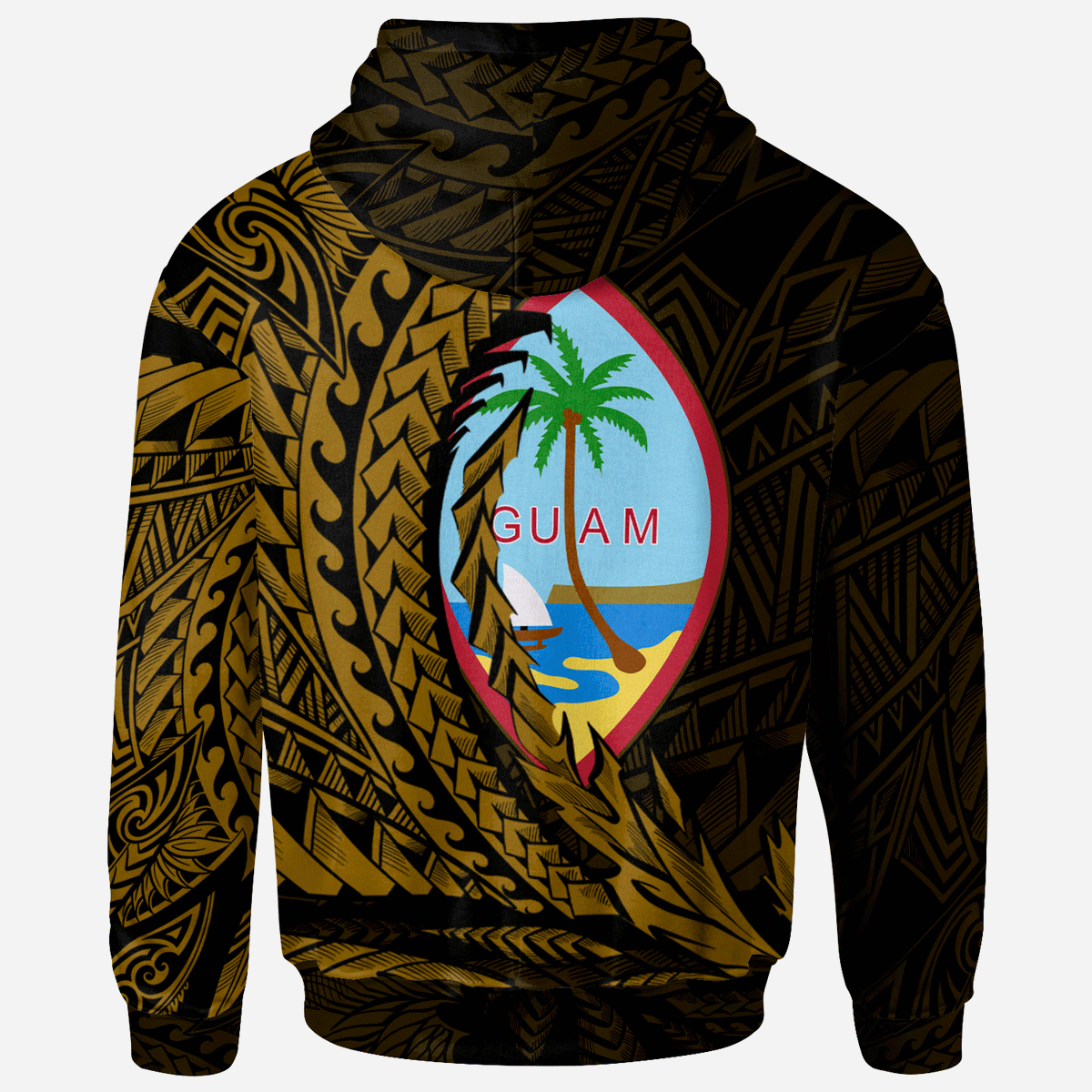 Guam Zip Hoodie Wings Style Gold Version - Polynesian Pride