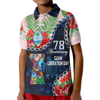 Guam Liberation Day Polo Shirt Latte Stone Hibiscus Painting LT9 Kid Blue - Polynesian Pride