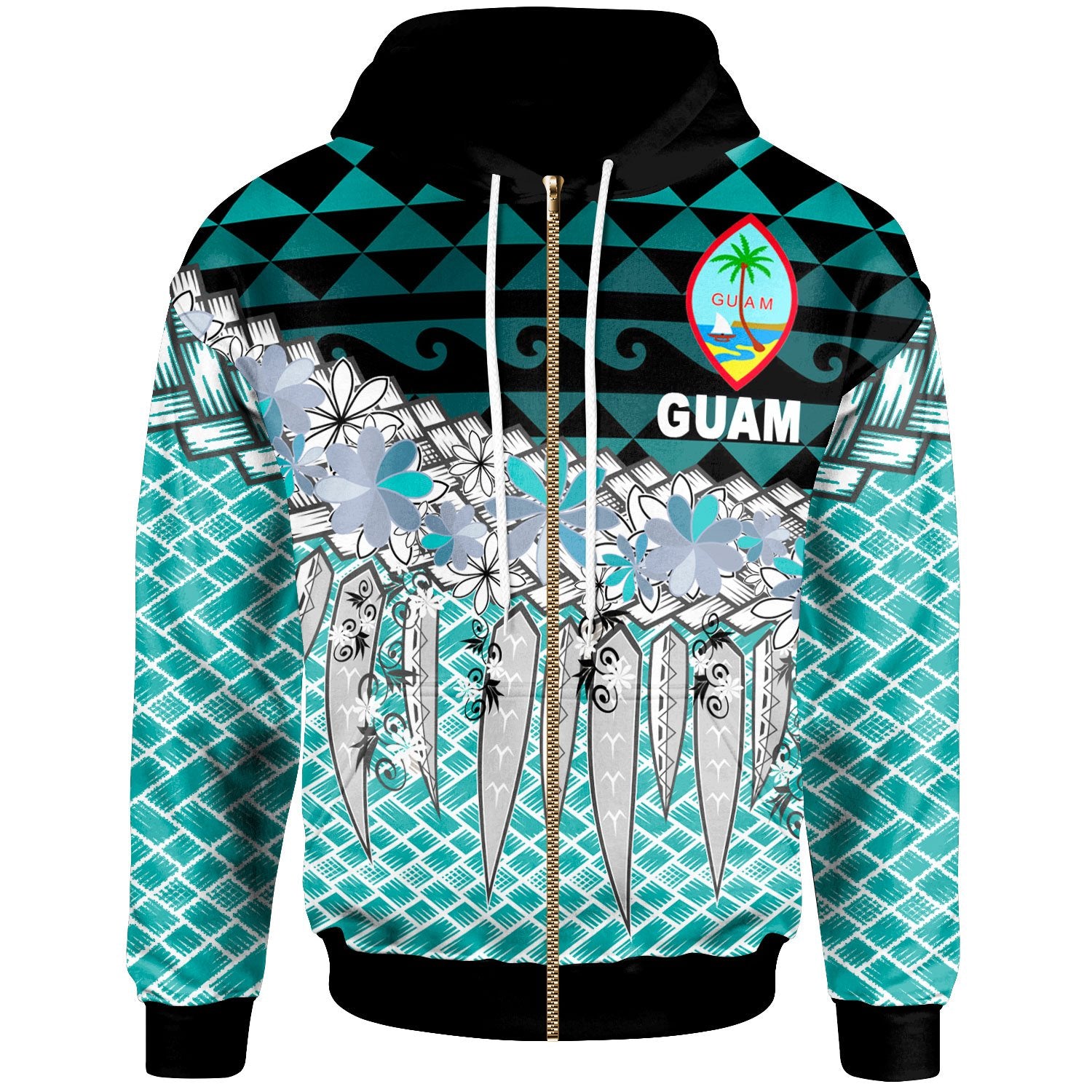 Guam Zip Hoodie Coconut Leaves Weave Pattern Blue Unisex Blue - Polynesian Pride