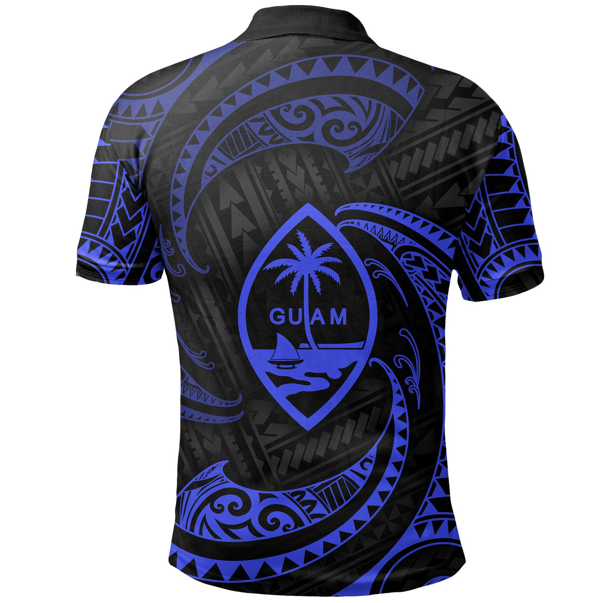 Guam Polynesian Custom Polo Shirt Blue Tribal Wave - Polynesian Pride
