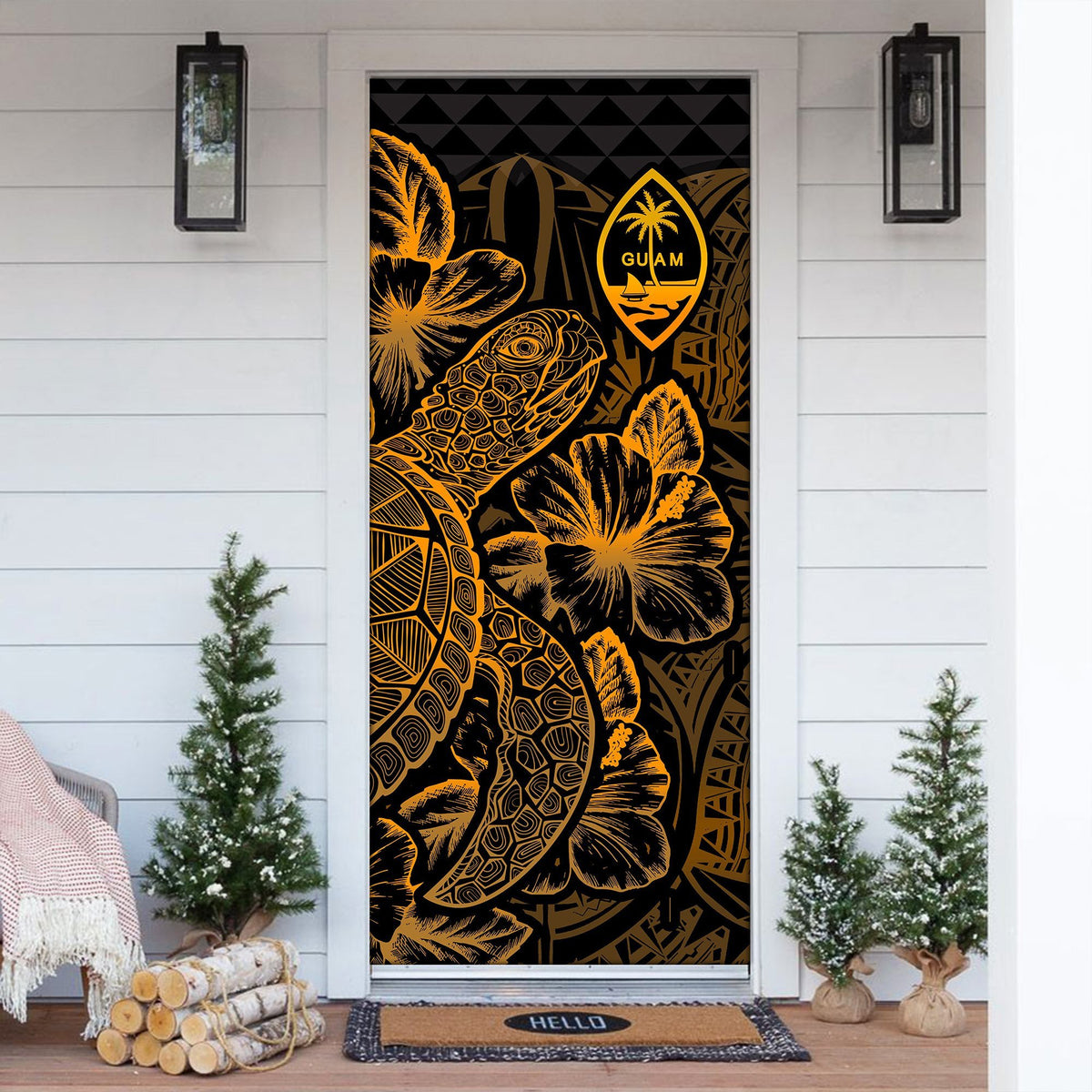 Guam Door Cover Turtle Hibiscus Gold - Polynesian Pride