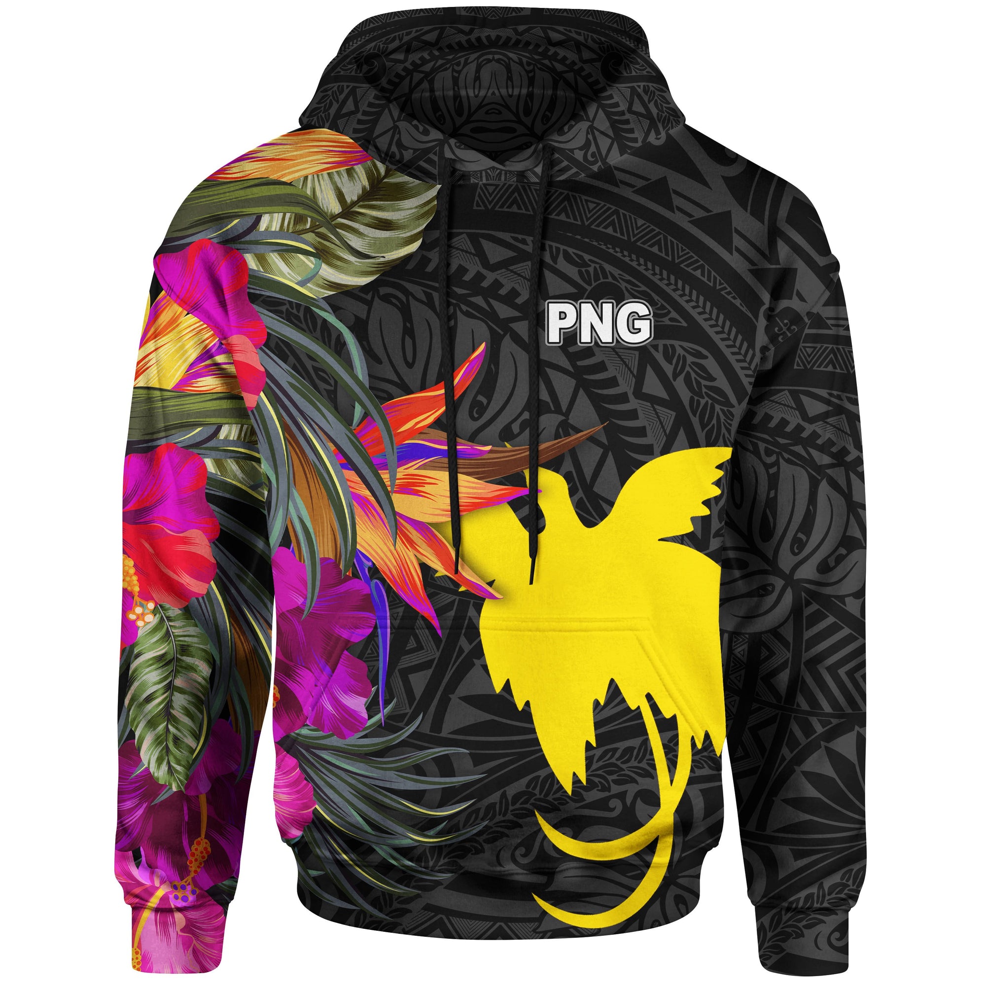 Papua New Guinea Hoodie Hibiscus Polynesian Pattern Unisex Black - Polynesian Pride