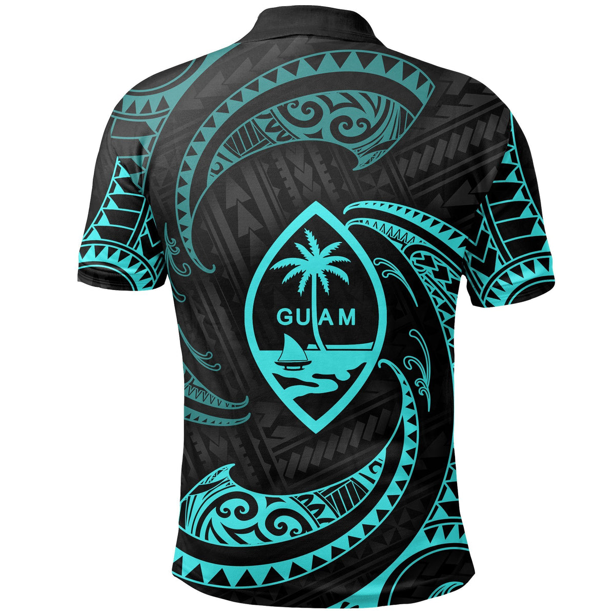 (Rota) Guam Polynesian Polo Shirt Neon Blue Tribal Wave - Polynesian Pride