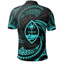 (Rota) Guam Polynesian Polo Shirt Neon Blue Tribal Wave - Polynesian Pride