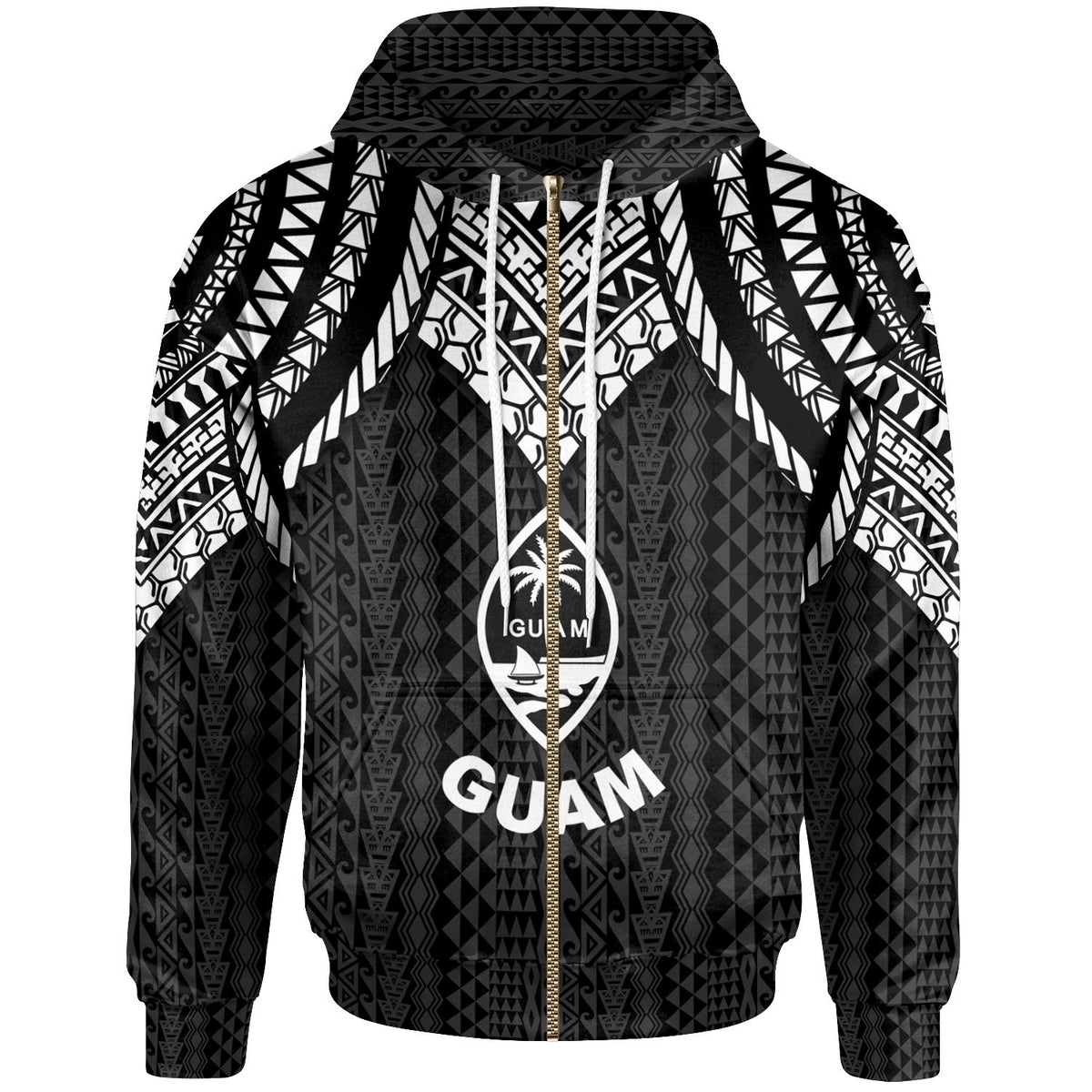 Guam Zip up Hoodie Polynesian Armor Style Black Unisex Black - Polynesian Pride