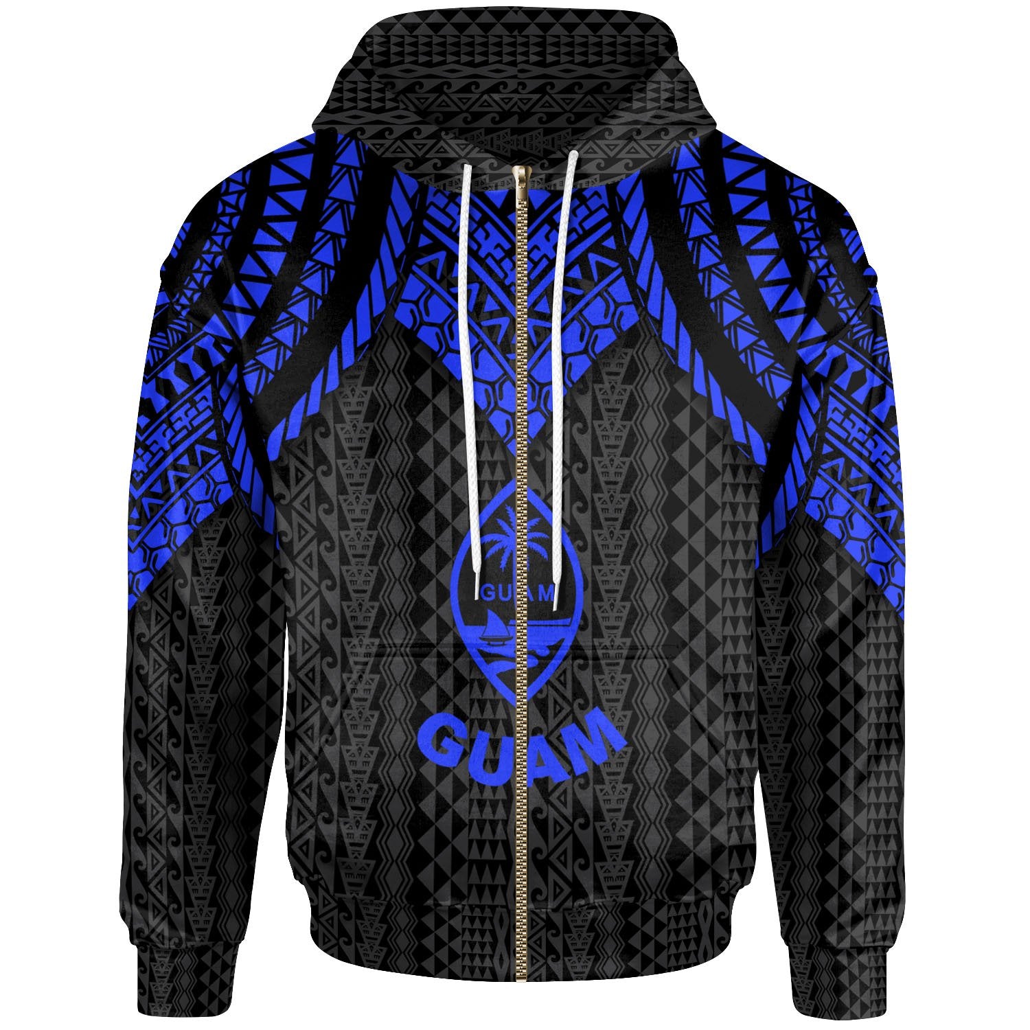Guam Zip up Hoodie Polynesian Armor Style Blue Unisex Blue - Polynesian Pride