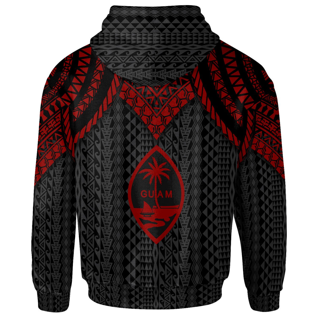 Guam Zip up Hoodie Polynesian Armor Style Red - Polynesian Pride