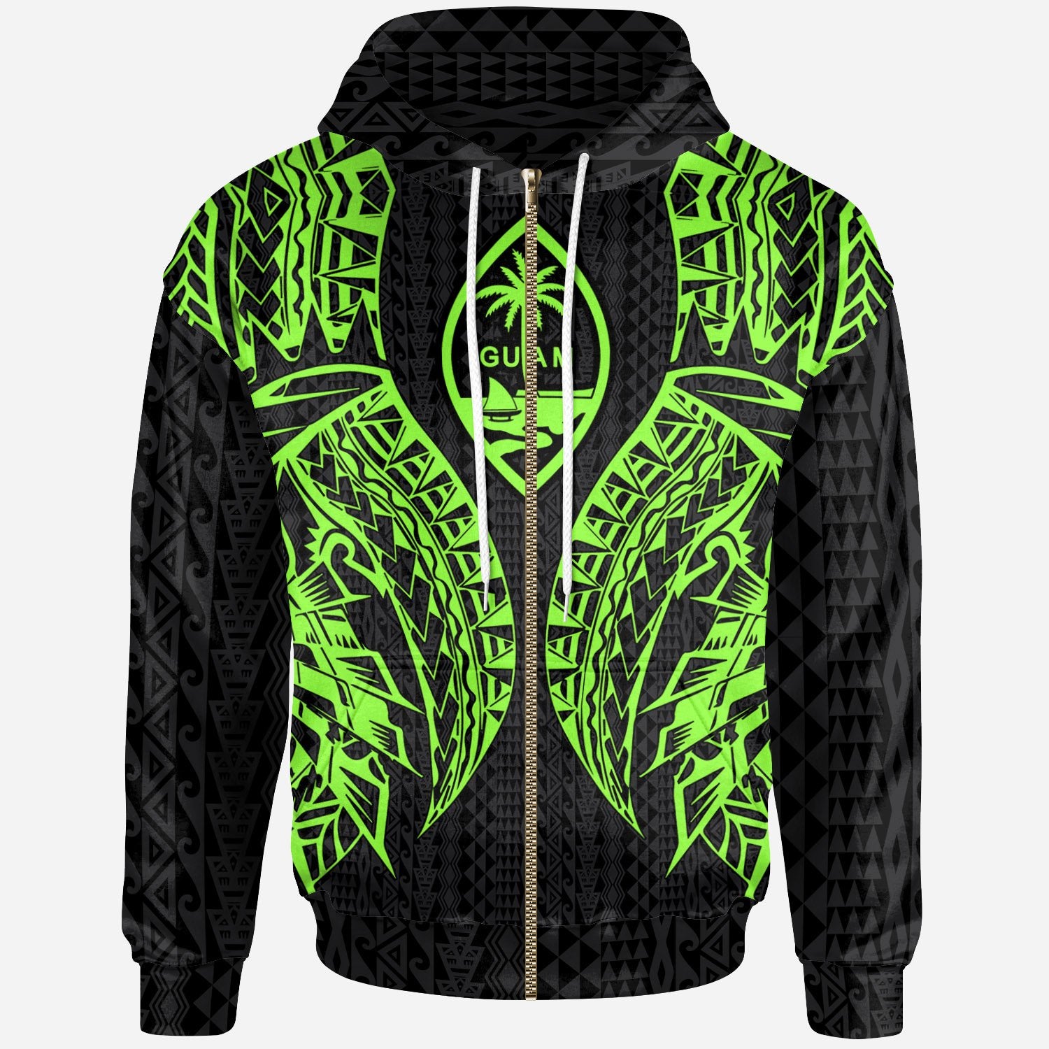 Guam Zip up Hoodie Polynesian Lion Head Green Style Unisex Green - Polynesian Pride