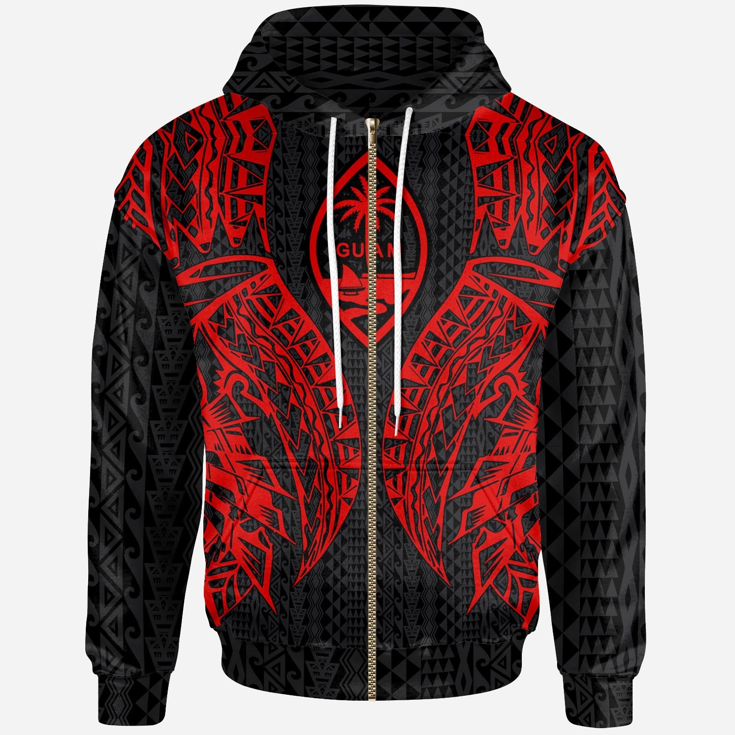 Guam Zip up Hoodie Polynesian Lion Head Red Style Unisex Red - Polynesian Pride