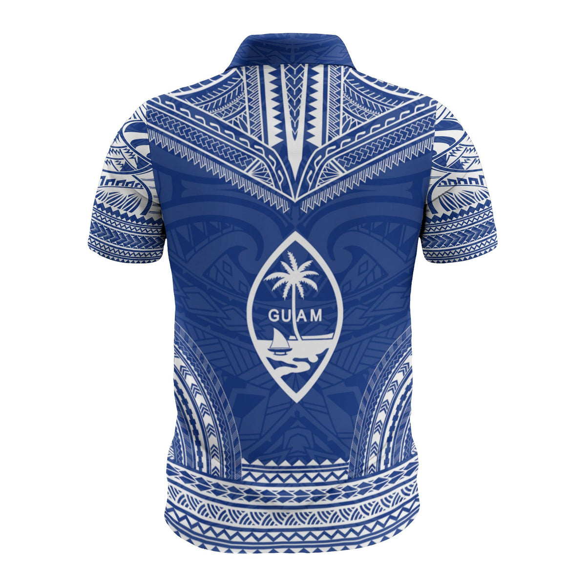 Guam Custom Polo Shirt Guahan Coat Of Arms Polynesian Chief Tattoo Blue Version - Polynesian Pride