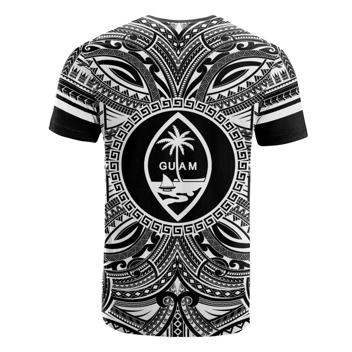 Guam T Shirt Guam Coat of Arms Polynesian White Black - Polynesian Pride