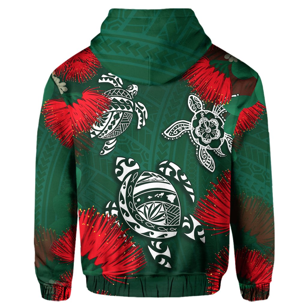 Hawaii Lehua Flowers Turtle Poly Zipper Hoodie Ser Style - Polynesian Pride