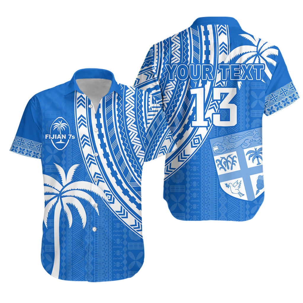 (Custom Text and Number) Fiji Rugby Sevens Hawaiian Shirt Fijian 7s Tapa Polynesian Blue Ver.01 LT13 Unisex Blue - Polynesian Pride