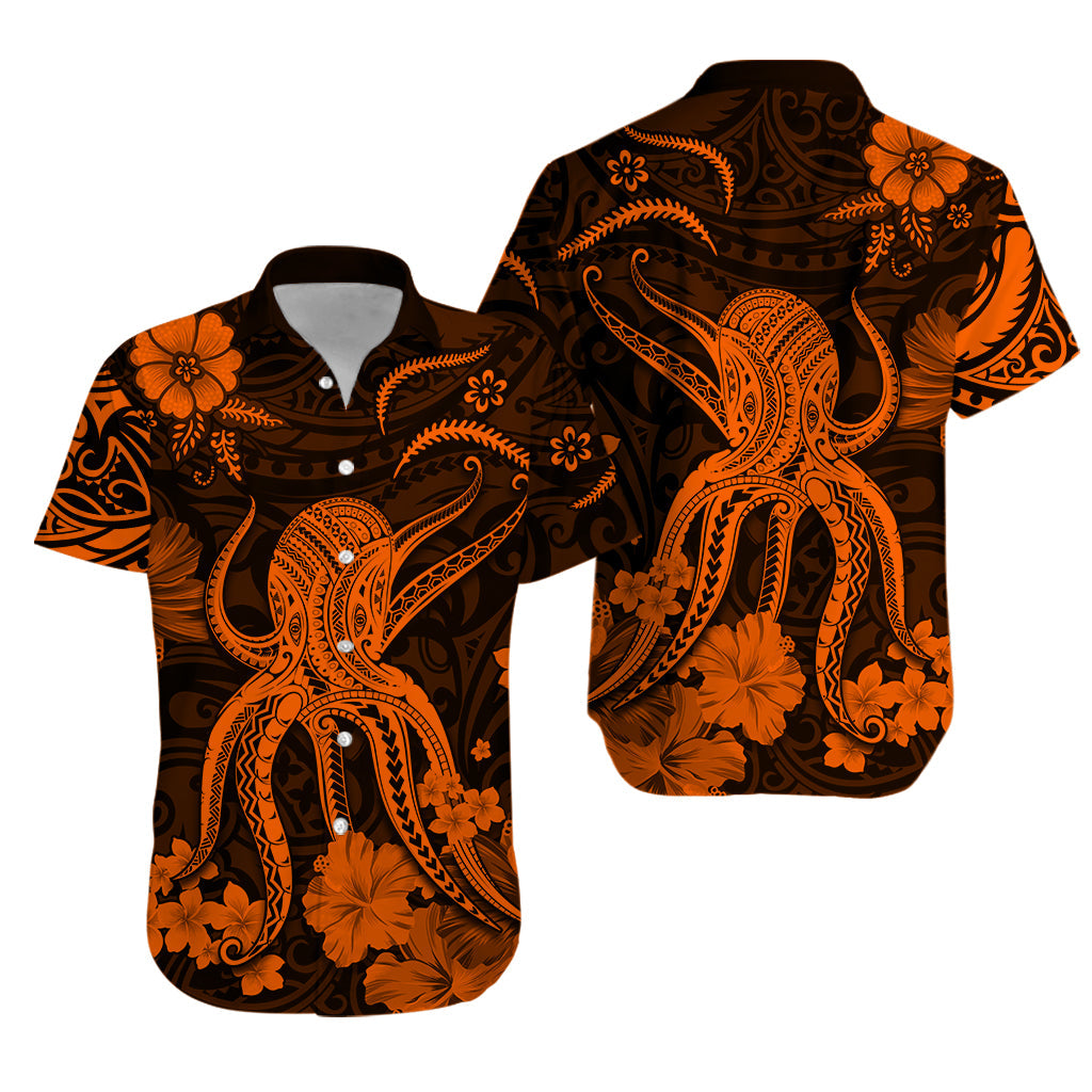 Polynesian Couple Outfits Hawaii Matching Dress and Hawaiian Shirt Polynesia Orange Octopus LT13 - Polynesian Pride
