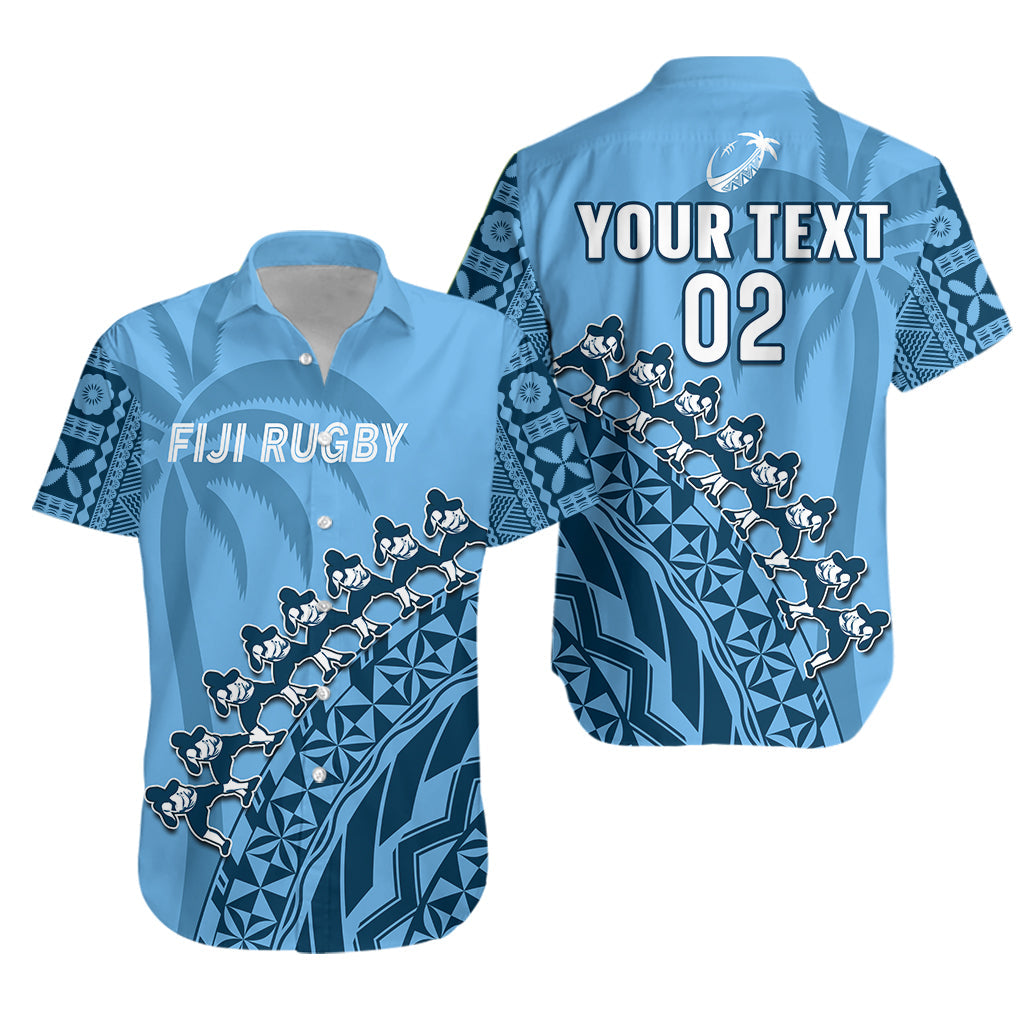 (Custom Text And Number) Fiji Tapa Rugby Hawaiian Shirt Fijian Cibi Dance Tapa Pattern Blue LT14 Unisex Blue - Polynesian Pride