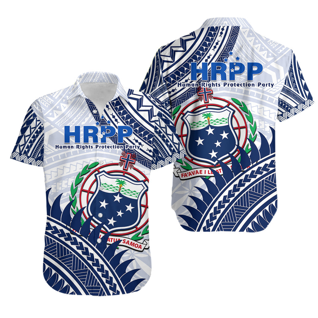 HRPP Samoa Hawaiian Shirt Samoan Coat Of Arms Polynesian Pattern LT14 Unisex White - Polynesian Pride