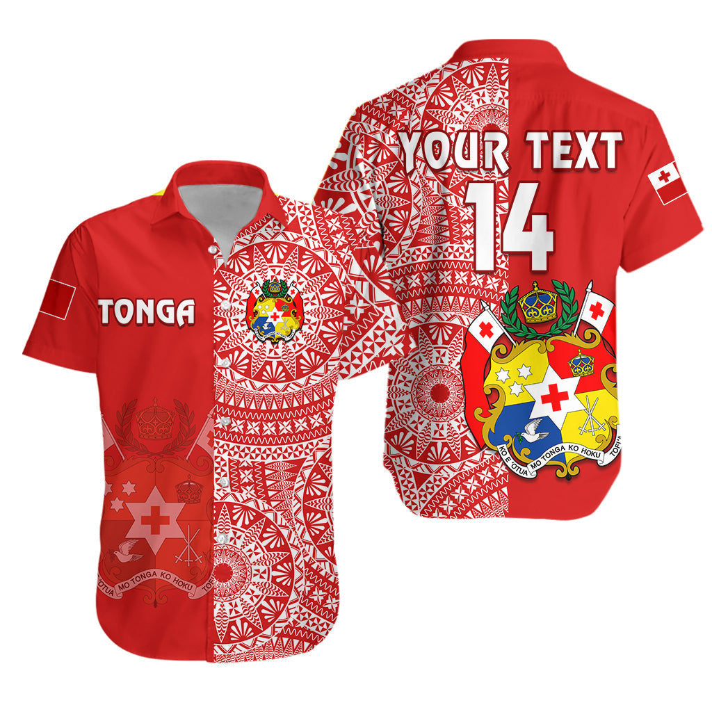 (Custom Text And Number) Tonga Hawaiian Shirt Tongan Coat Of Arms Ngatu Pattern LT14 Unisex Red - Polynesian Pride
