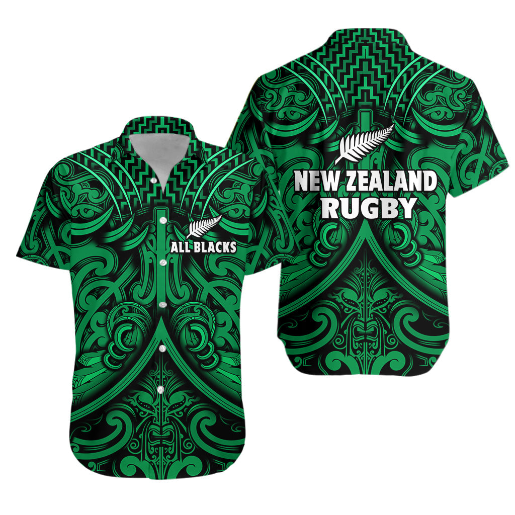 New Zealand Silver Fern Rugby Hawaiian Shirt All Black Green NZ Maori Pattern LT13 Unisex Green - Polynesian Pride