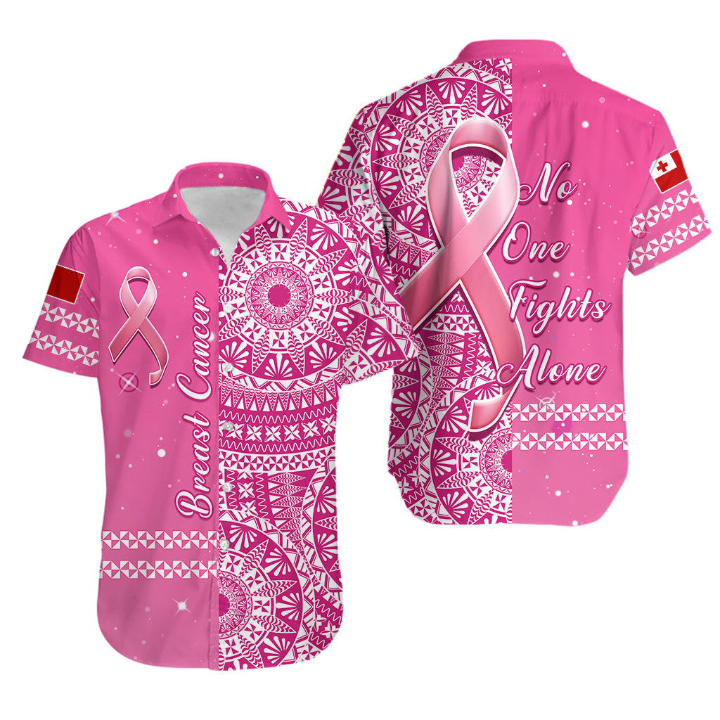 Tongan Breast Cancer Matching Dress and Hawaiian Shirt Tongan Ngatu Pattern No One Fights Alone LT14 - Polynesian Pride