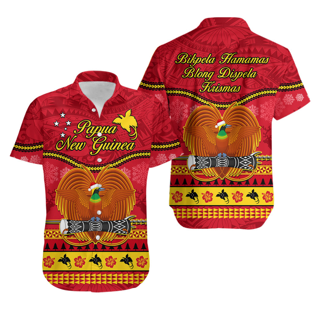Papua New Guinea Christmas Hawaiian Shirt Bird Of Paradise Bikpela Hamamas Blong Dispela Krismas LT14 Red - Polynesian Pride