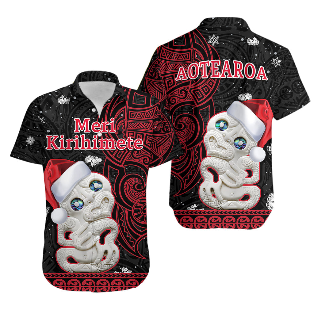 New Zealand Christmas Hawaiian Shirt Hei Tiki Red Pohutukawa Meri Kirihimete LT14 Unisex Red - Polynesian Pride