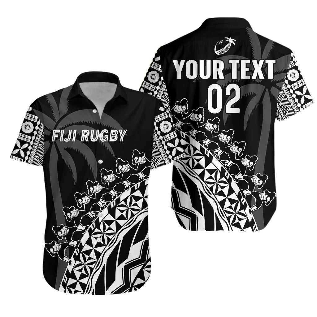 (Custom Text And Number) Fiji Rugby Hawaiian Shirt Fijian Cibi Dance Tapa Pattern Black LT14 Unisex Black - Polynesian Pride
