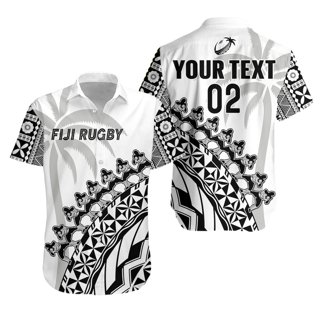 (Custom Text And Number) Fiji Rugby Hawaiian Shirt Fijian Cibi Dance Tapa Pattern White LT14 Unisex White - Polynesian Pride