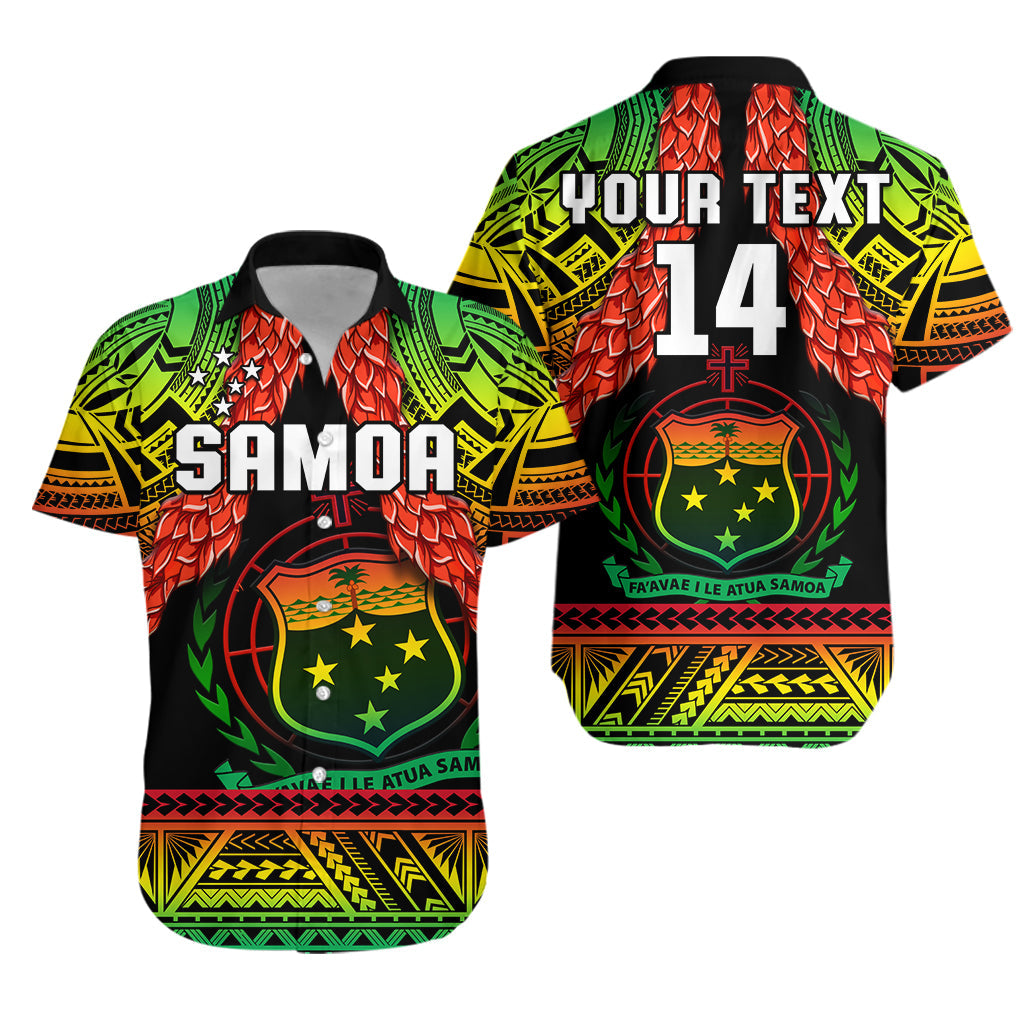 (Custom Text And Number) Samoa Rugby Hawaiian Shirt Teuila Torch Ginger Gradient Style LT14 Unisex Black - Polynesian Pride