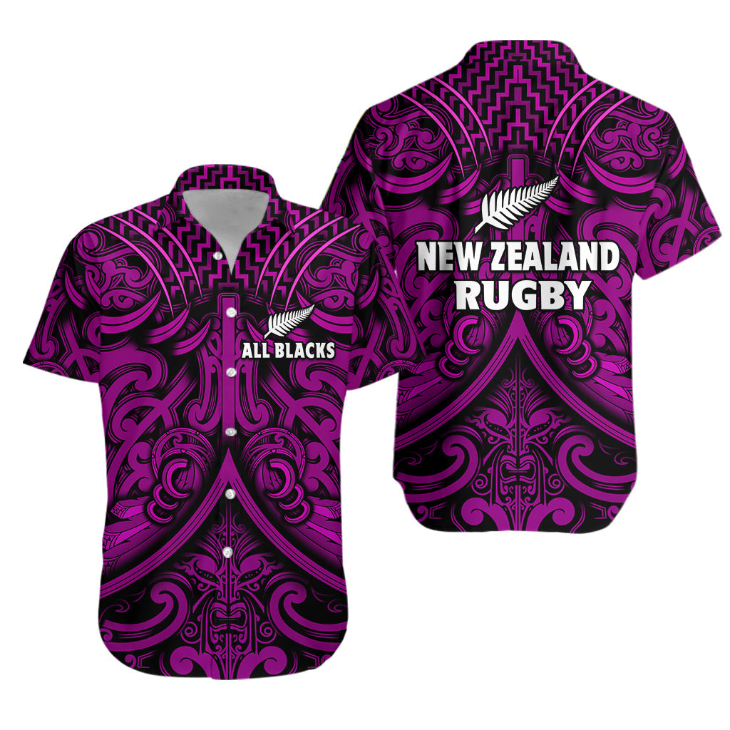 New Zealand Silver Fern Rugby Hawaiian Shirt All Black Purple NZ Maori Pattern LT13 Unisex Purple - Polynesian Pride