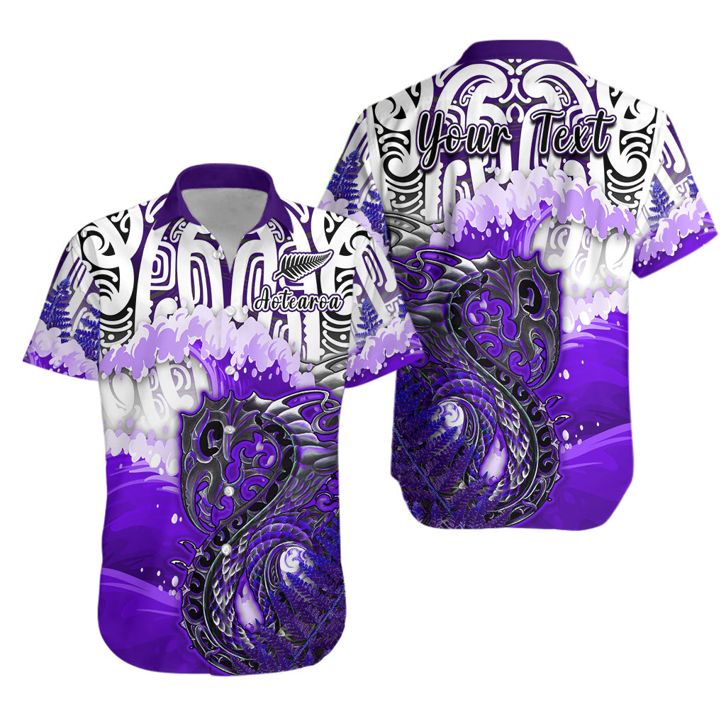 (Custom Personalised) Manaia Maori Hawaiian Shirt Fern Aotearoa Purple Waves LT13 Unisex Purple - Polynesian Pride