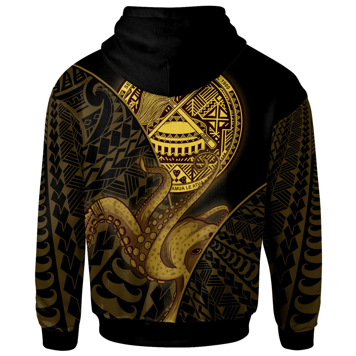American Samoa Zip Hoodie Octopus Style Gold Color - Polynesian Pride