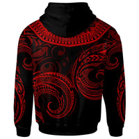 Pohnpei Zip Hoodie Palm Leaf Texture Red - Polynesian Pride