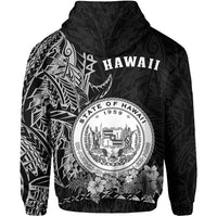 Hawaiian Polynesian Zip Hoodie White Seal of Hawaii LT13 - Polynesian Pride