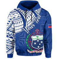 Custom Samoa Siapo Hoodie Sporty Mix Barkcloth Panel LT13 Hoodie Blue - Polynesian Pride