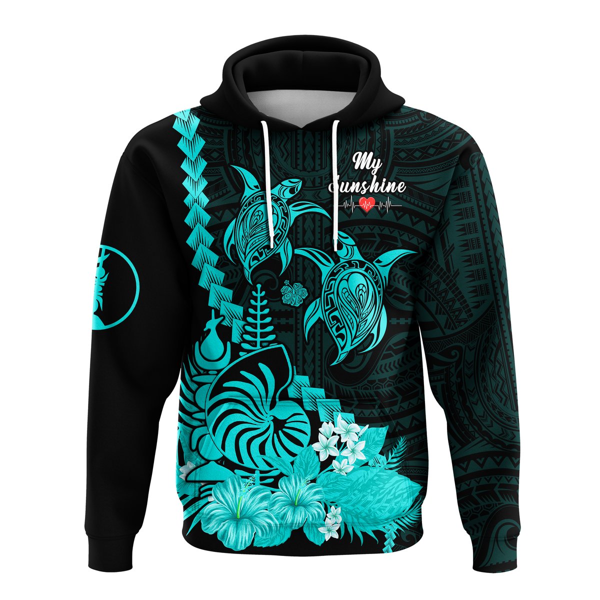 Custom New Caledonia Valentine Couple Love Hoodie My Sunshine Polynesia Turtle Turquoise LT14 - Polynesian Pride