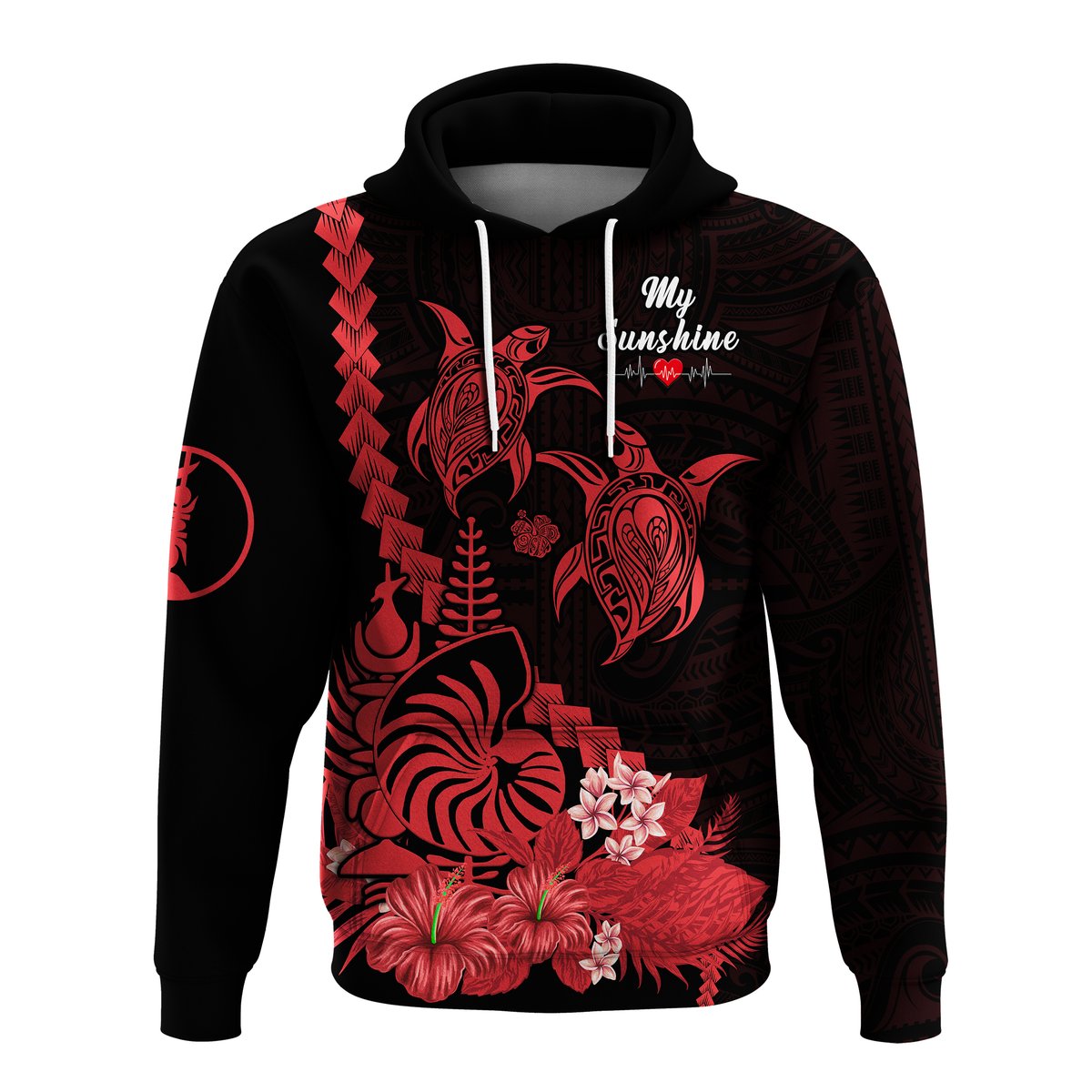 Custom New Caledonia Valentine Couple Love Hoodie My Sunshine Polynesia Turtle Red LT14 - Polynesian Pride