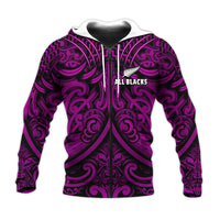 (Custom Text and Number) New Zealand Silver Fern Rugby Hoodie All Black Purple NZ Maori Pattern LT13 - Polynesian Pride